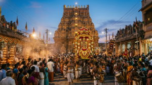 Tirumala Brahmotsavam dates 2026 vahana procession on a decorated temple Mada street