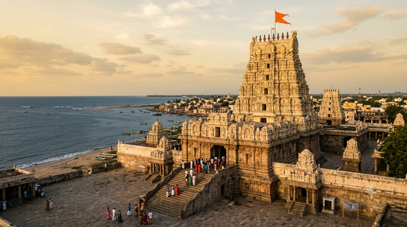Dwarakadhish Temple from Bangalore guide - Jagat Mandir spire and flag at Dwarka