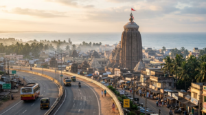 Hyderabad to Puri Jagannath Temple route guide — Kalinga temple spire over Puri town