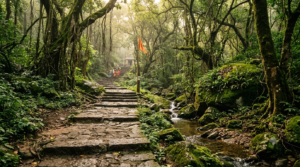 Japali Hanuman Temple forest trail and steps in the Seshachalam hills near Tirumala