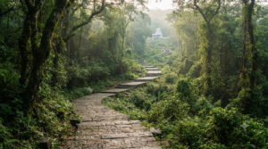 Forest steps on the route to Japali Hanuman Temple timings and darshan near Tirumala