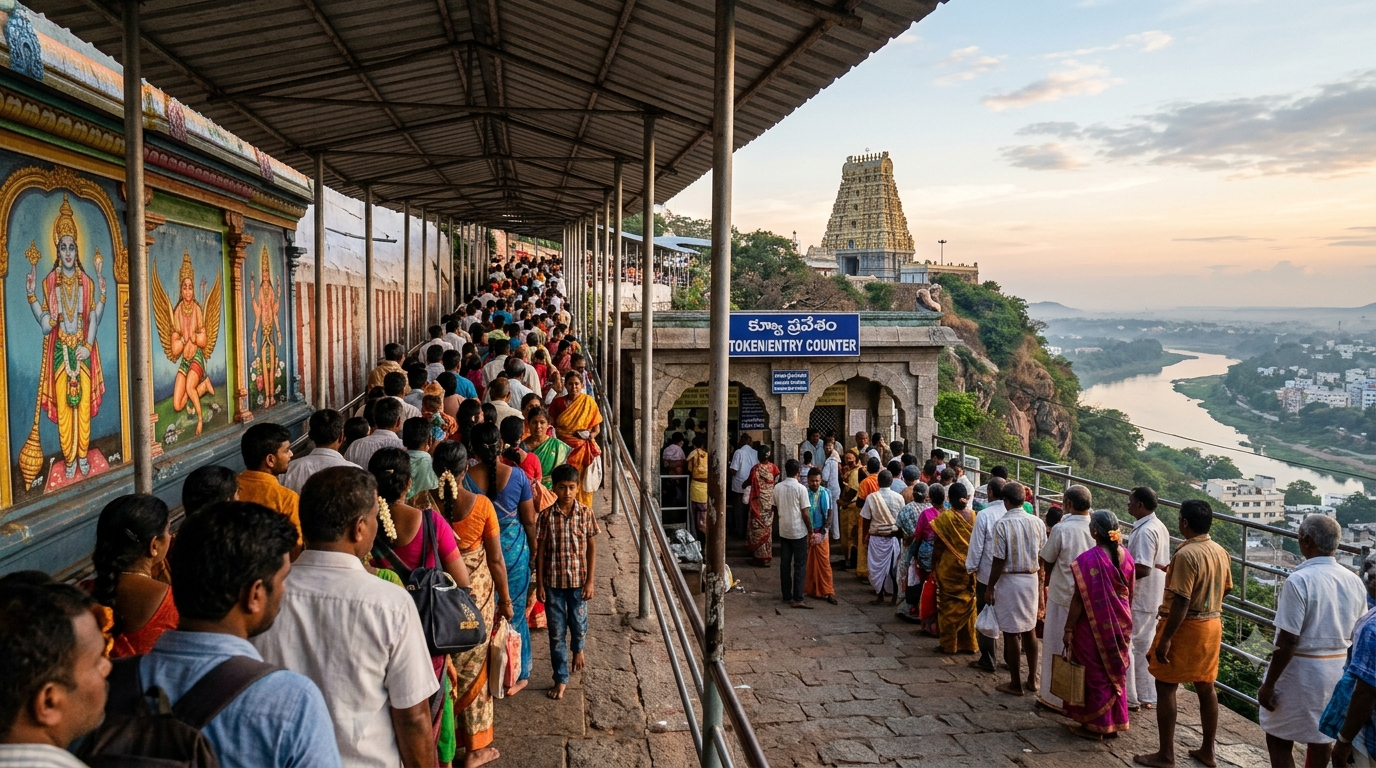 Kanaka Durga Temple ticket price darshan queue at Indrakeeladri hill counter