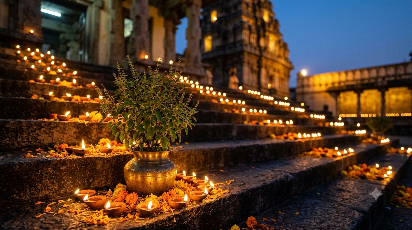 Karthika Masam start date 2026 — clay oil lamps lit at dusk for Karthika Deepam