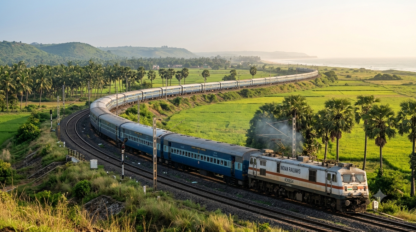 Mumbai to Puri Jagannath Temple route - long-distance express train on coastal rail line