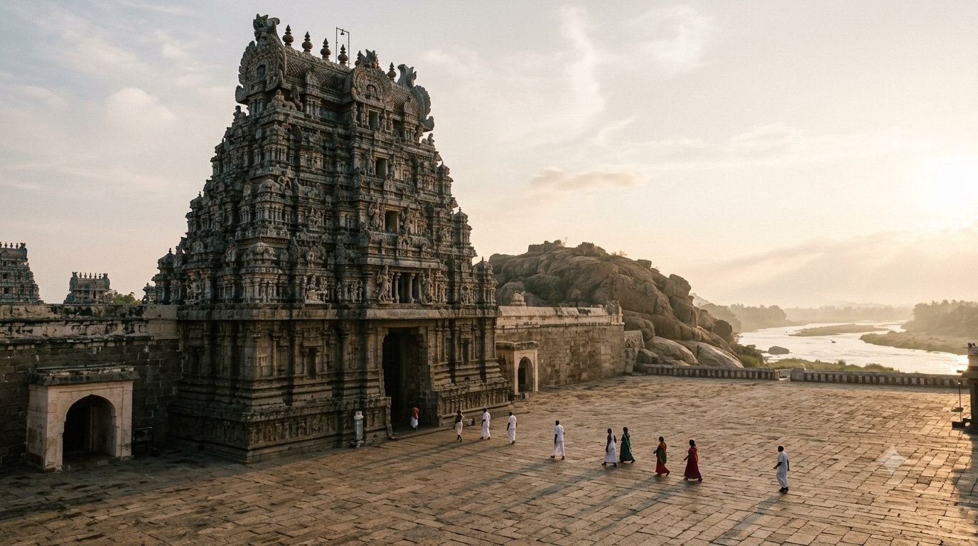 Srikalahasthi Rudrabhishekam seva time at the Sri Kalahasteeswara temple gopuram in early morning