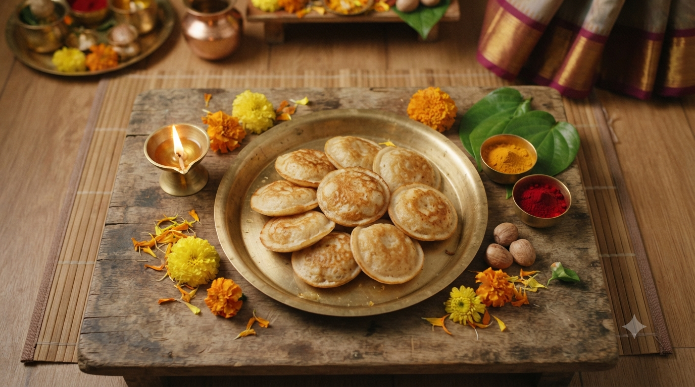Atla Taddi dosa prasadam with small atlu arranged for Gowri puja