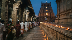 Draksharamam Temple festivals: devotees in the darshan queue during Karthika Masam, Konaseema