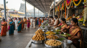 Kanaka Durga prasadam list with laddu, pulihora and annadanam counter