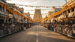 Mysore Dasara 2026 procession route crowd waiting behind barricades in Mysuru
