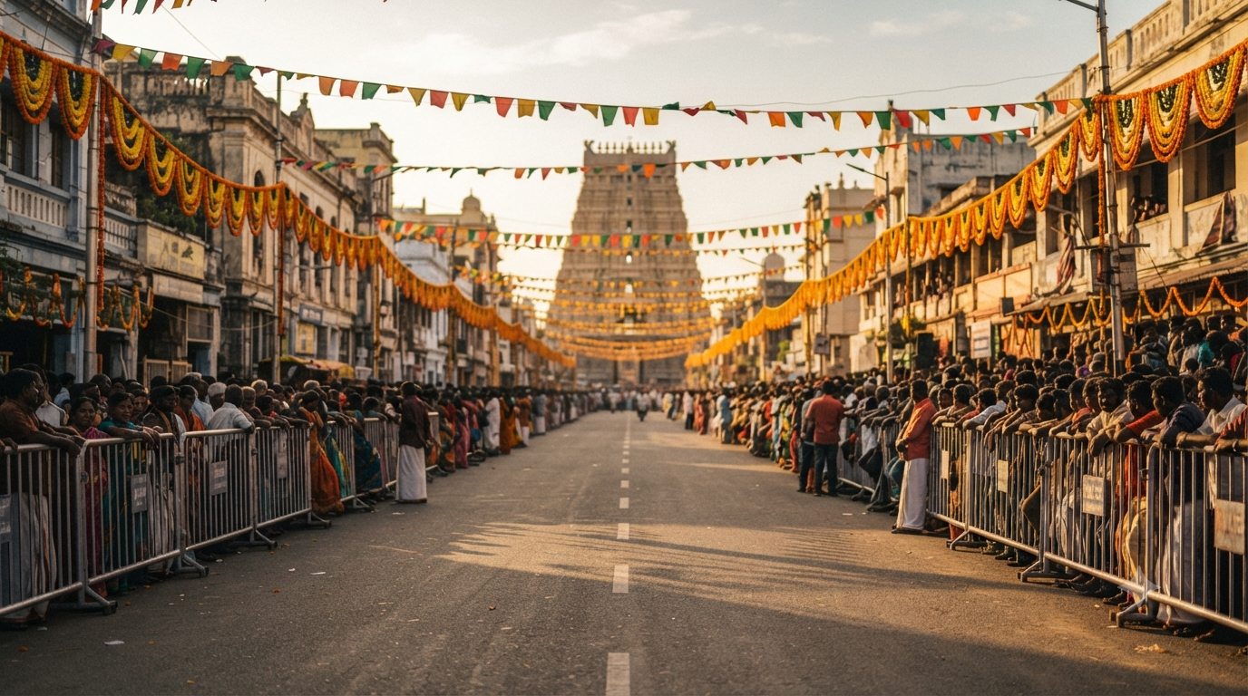 Mysore Dasara 2026 procession route crowd waiting behind barricades in Mysuru