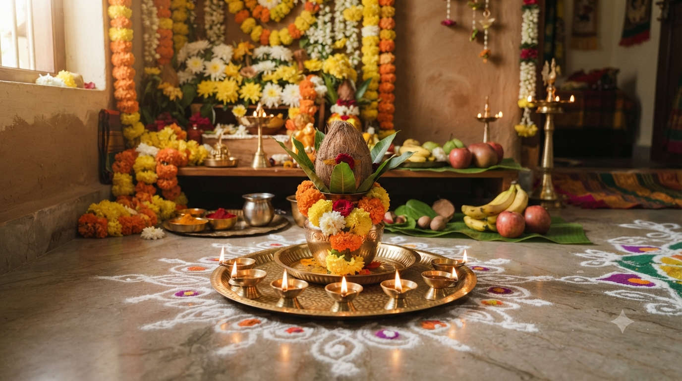 Navaratri Ammavari Alankaralu 2026 with lamps, flowers and a traditional Navadurga altar