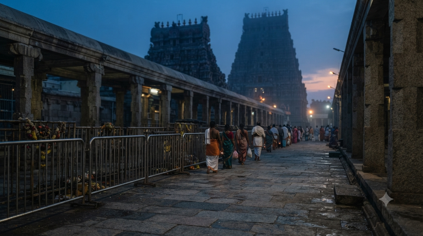 Rameshwaram Temple darshan timings with pilgrims arriving for early morning darshan