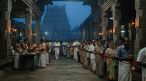 Rameshwaram Temple Darshan Timings with early-morning pilgrims near the temple entrance