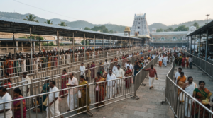 Tirumala Laghu Darshan pilgrims in an organised darshan queue