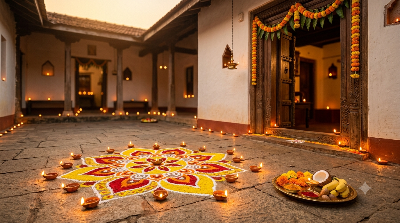 Balipadyami 2026 Karnataka celebration with Deepavali lamps and rangoli