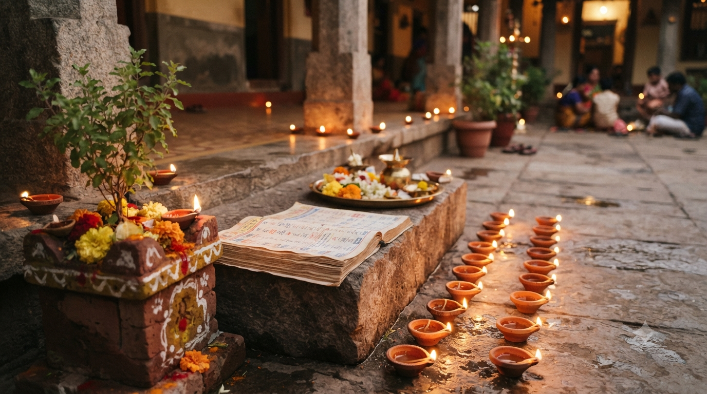 Karthika Masam 2026 calendar with Telugu panchang and deepam lamps