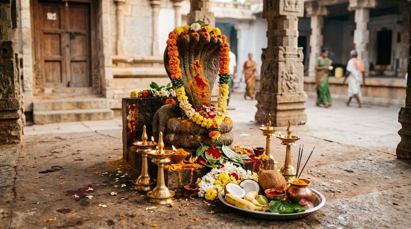 Nagula Chavithi 2026 Telangana Naga puja with flowers and lamps