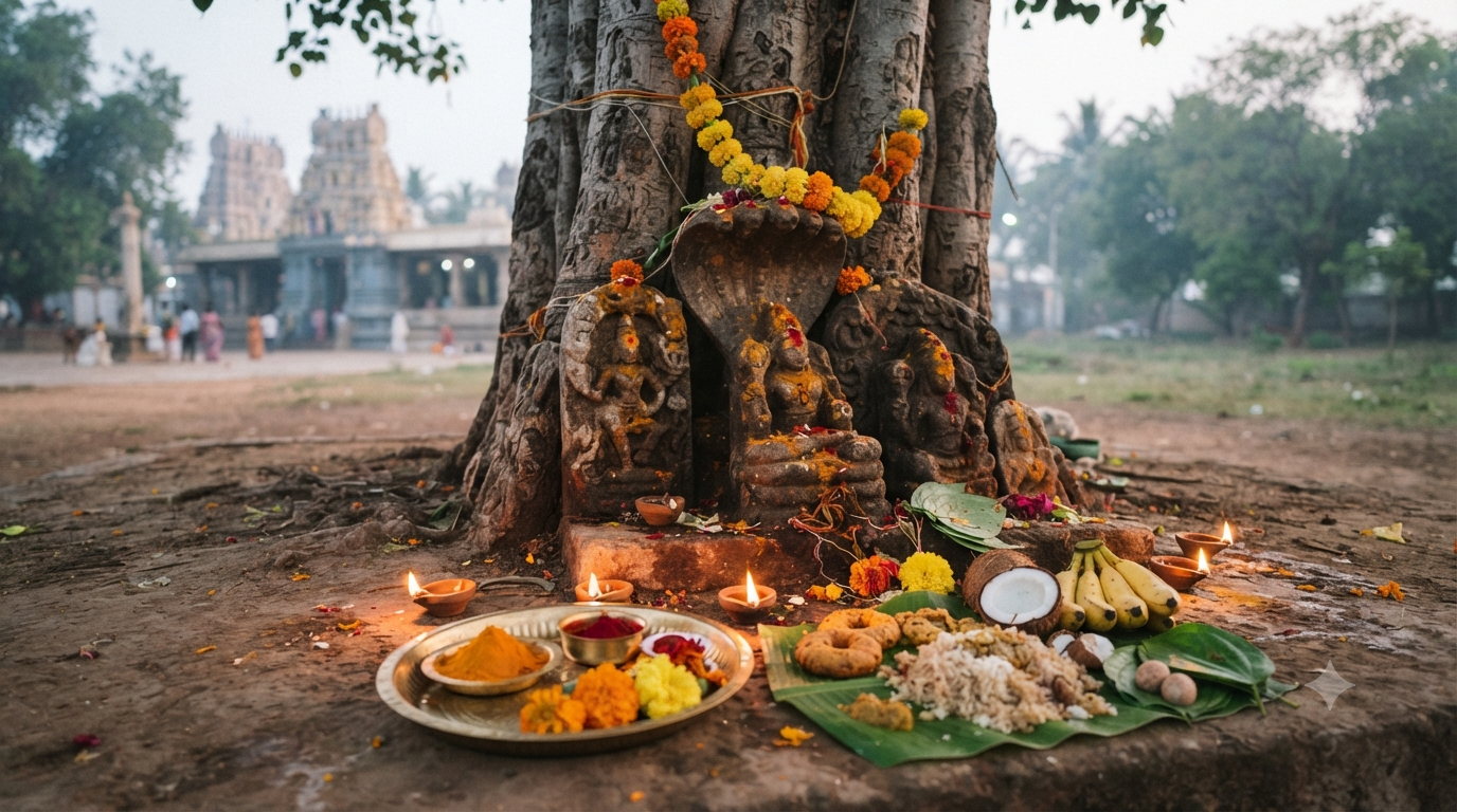 Nagula Chavithi 2026 in Telangana puja with lamps, flowers and Naga shrine