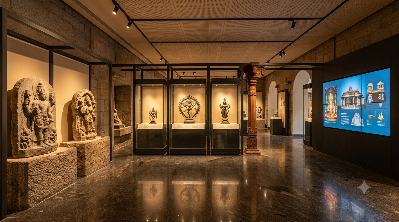 Tirumala SV Museum heritage galleries featuring sculptures and digital exhibits