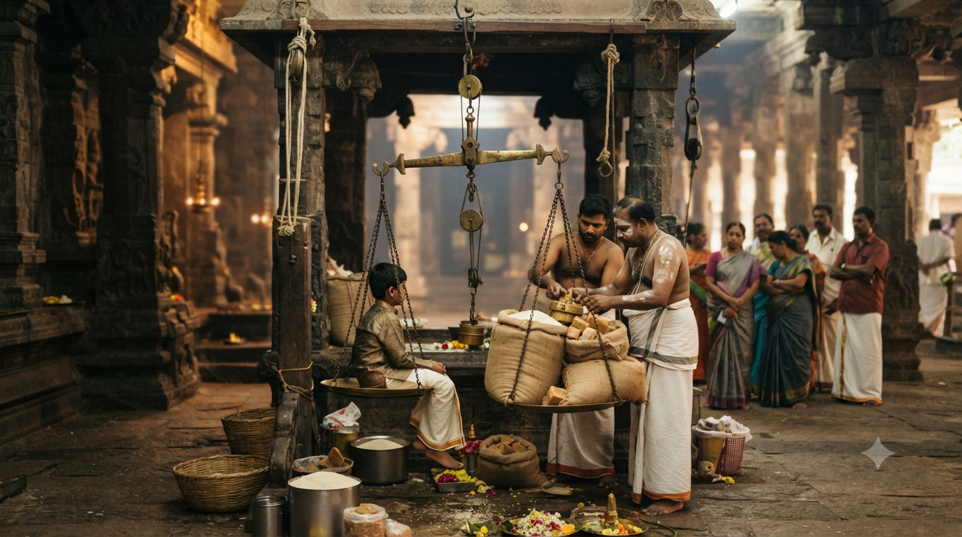 Tirumala Thulabharam traditional weighing balance used for a devotional offering