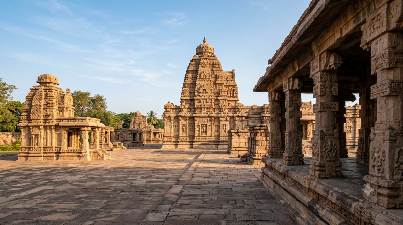 Pattadakal Virupaksha Temple with historic Chalukya stone architecture in Karnataka