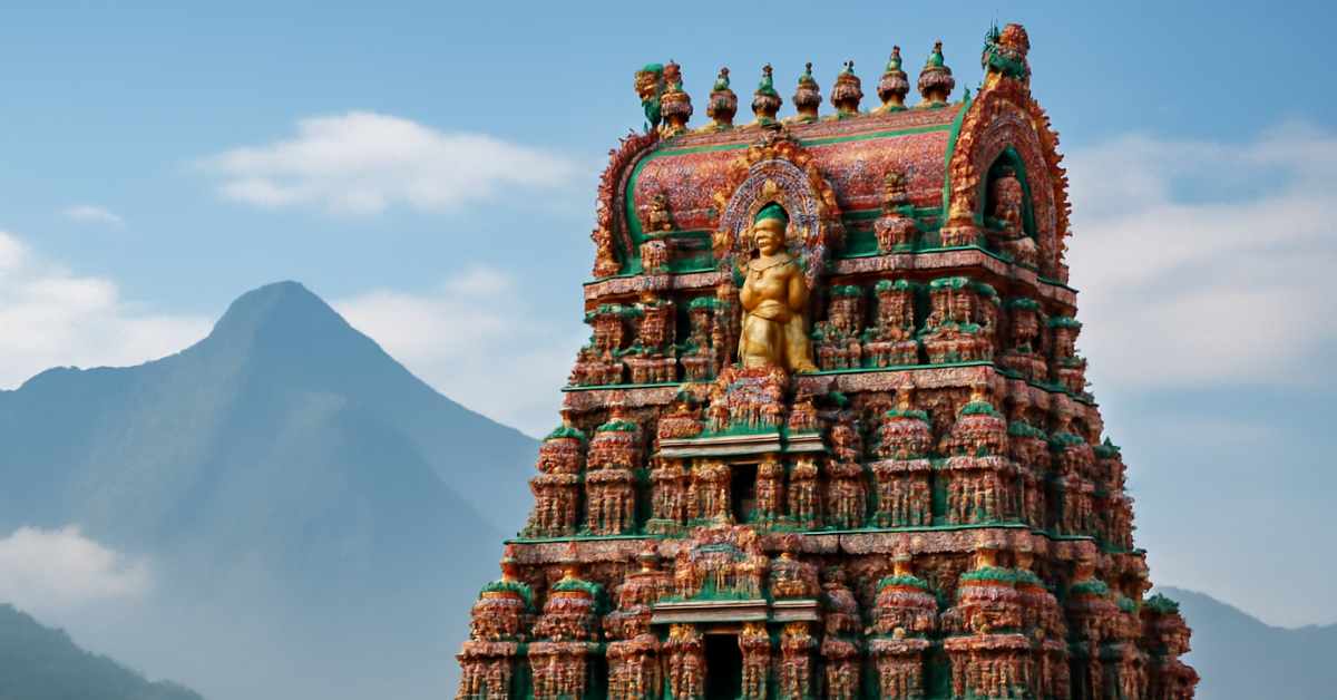 The Murugan Temple with intricate carvings and geometric alignment – a divine journey to self-realization.