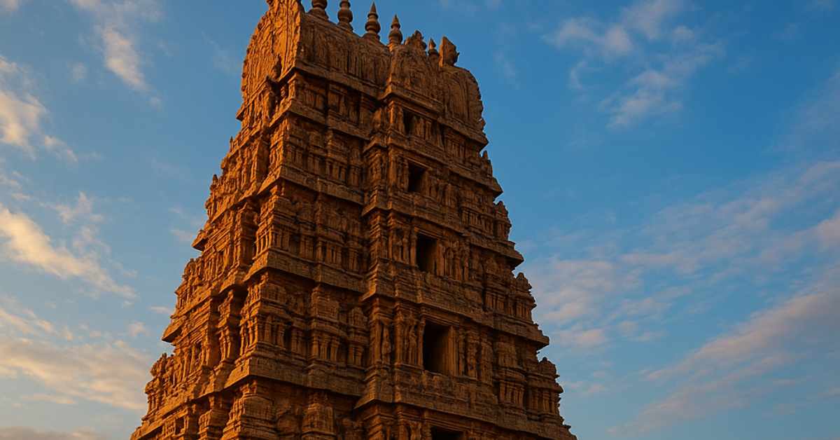 Vedanarayana Temple Nagalapuram West-facing gopuram at dusk