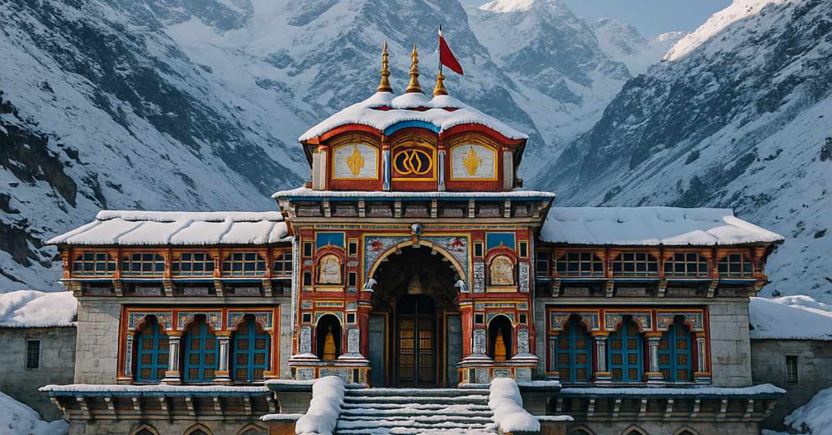 Snow-covered Badrinath Temple and Himalayan peaks – visiting Badrinath in winter”