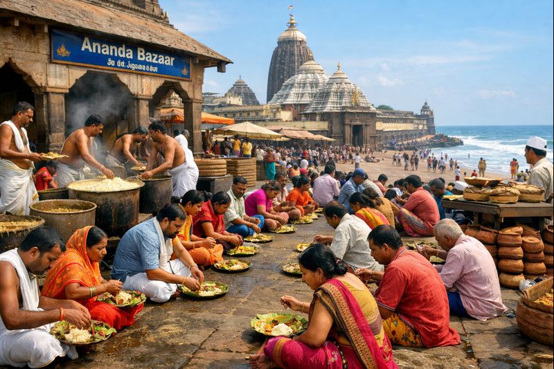 Puri Jagannath Temple Mahaprasad being served at Ananda Bazaar