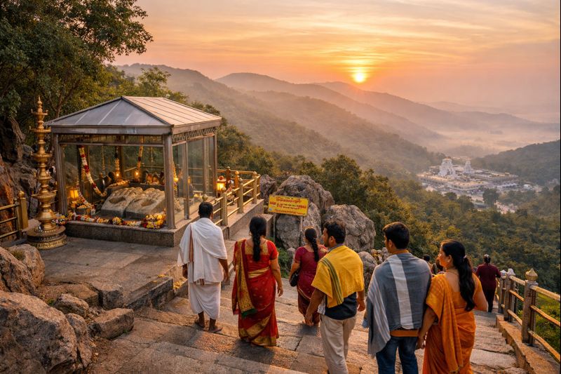 Tirumala Srivari Padalu Open sacred footprint site at sunrise