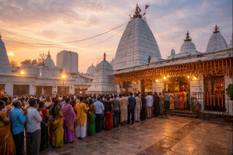 Vaidyanath Temple Darshan Timings early morning devotees at temple entrance.