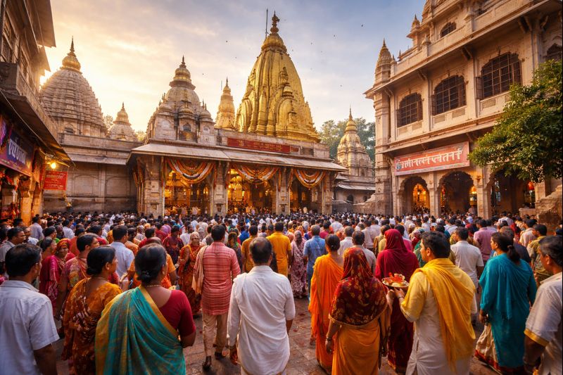 Varanasi Kashi Vishwanath Temple entrance with devotees