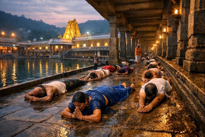 2023 April Tirumala Angapradakshinam pilgrims performing ritual