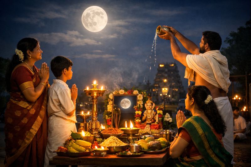 "2023 Chithirai Pournami Vratham ritual under full moon"