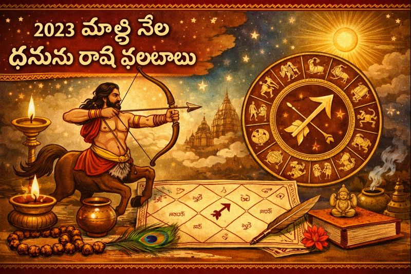 2023 March Month Dhanu Rasi Phalithalu Telugu horoscope illustration