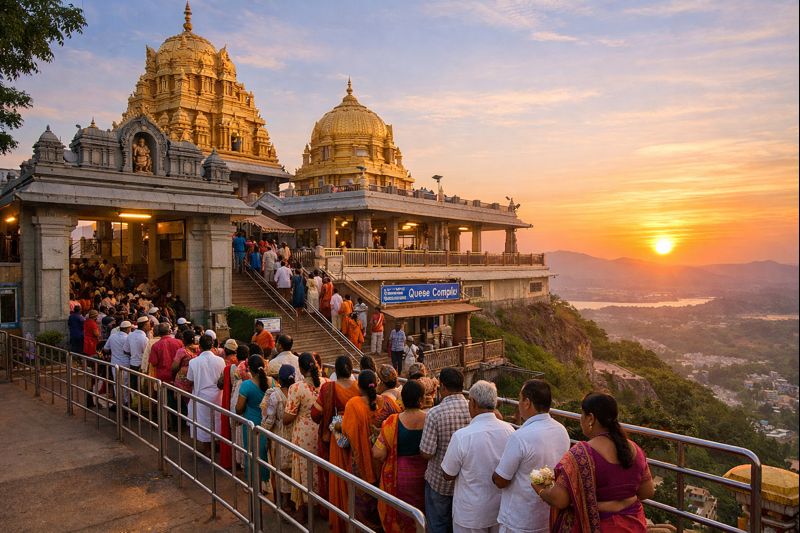 Annavaram Temple Opening Closing Timings and Darshan queue at sunrise