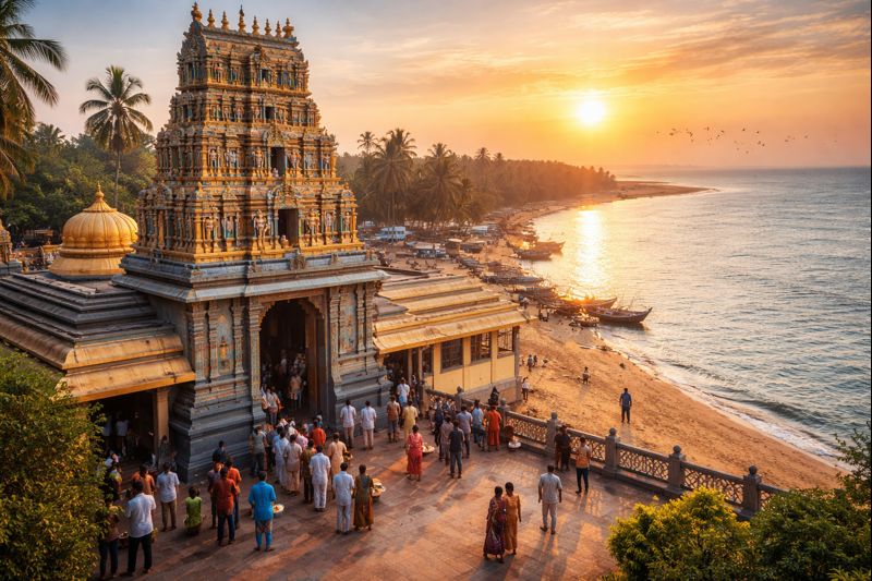 Antarvedi Narasimha Swamy Temple view by Godavari and Bay of Bengal.