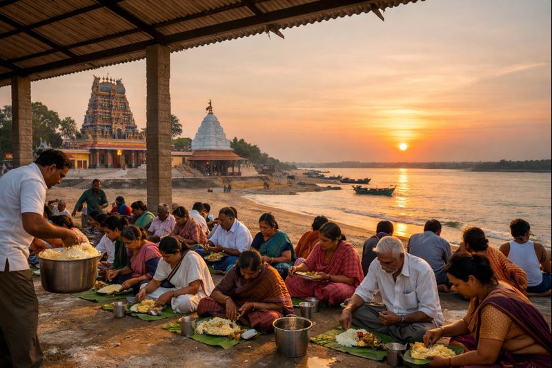 Antarvedi Temple Annadanam Timings description at river-sea confluence