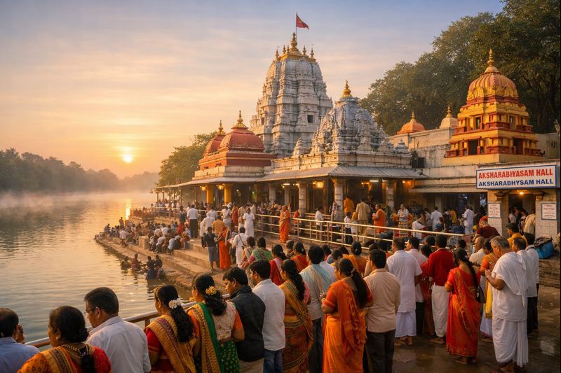 Basara Saraswathi Temple Live darshan and pilgrims at the sacred temple.