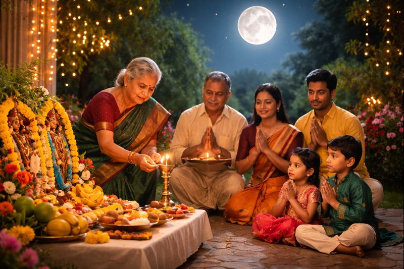 Chaitra Pournami Vratham Pooja traditional moonlit worship.