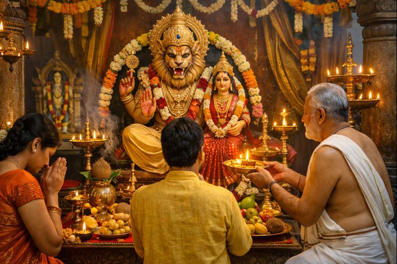 Narasimha Jayanti 2023 Date puja scene at temple