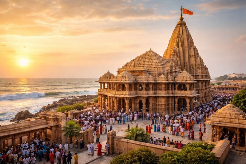 Somnath Temple Live Darshan Today scenic view.
