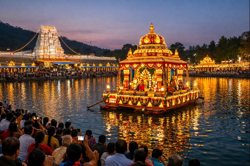 Tirumala Teppotsavam 2023 Dates festival float on Pushkarini