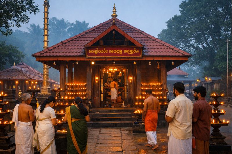 Vetticode Nagaraja Temple Darshan view with lamps and devotees