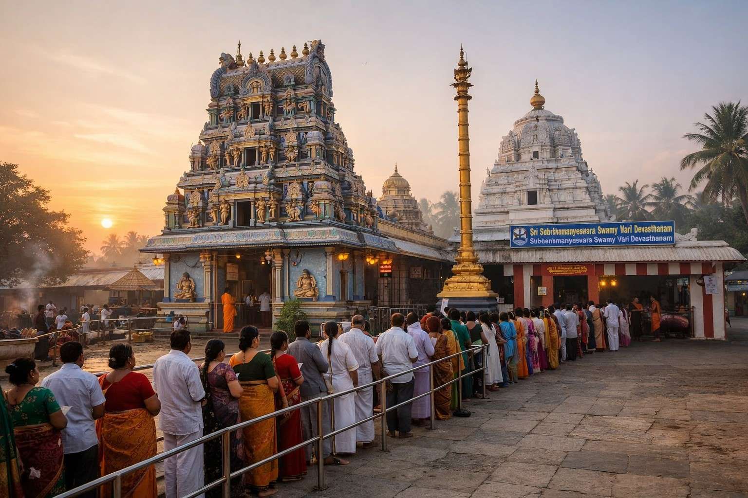 Mopidevi Temple Darshan Timings with devotees morning scene
