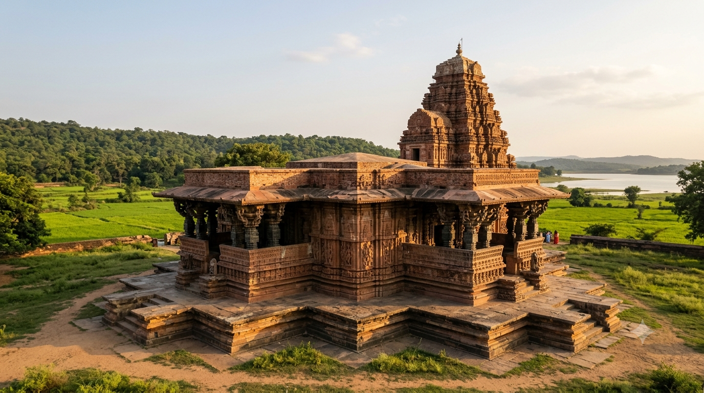 Famous temples in Telangana - Kakatiya-era Ramappa stone temple with carved pillars