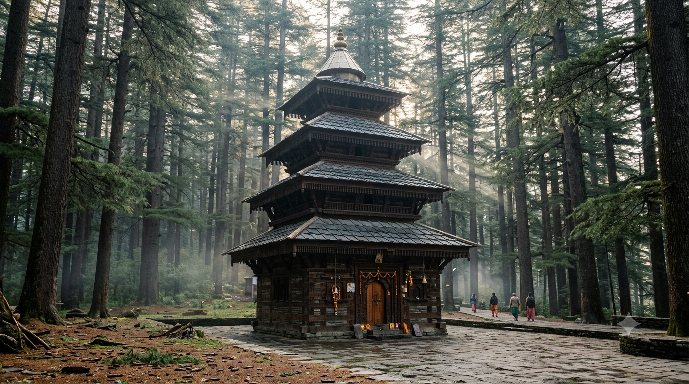 Temples in Himachal Pradesh: four-tiered wooden Hidimba Devi pagoda in a deodar forest near Manali