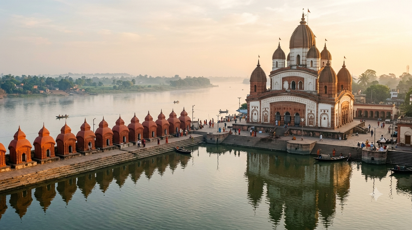 Temples in West Bengal - Dakshineswar Kali Temple on the Hooghly riverbank at dawn