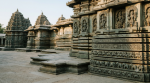 Somanathapura Keshava temple architecture showing three shrine towers and carved Hoysala stone walls